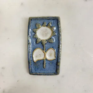 Vtg CUB Denmark Sunflower Tile Brooch Pin Blue Handmade MCM Ceramic Artisan thumbnail 1