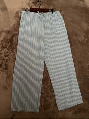 HG Wide Leg Linen Blend Pants Light Blue Stripe Women’s Size XL thumbnail 2