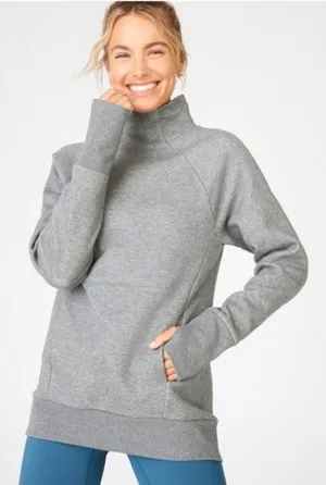Fabletics Gray‎ Mock Neck Long Sleeve Sweatshirt Pullover Top XL thumbnail 1