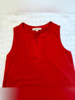 LOFT Loft Women’s Red Sleeveless Notch Neck Blouse Top Size Medium thumbnail 7