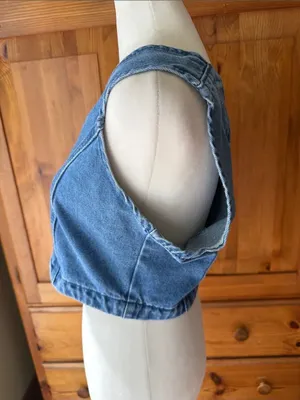 Denim Cropped Vest in Faded Blue thumbnail 2