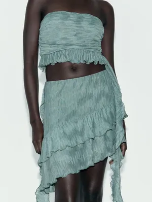 Zara NWT PLEATED RUFFLE Top and SKIRT set. Size Medium thumbnail 1