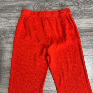 Bohemian Urban Outfitters Red Ribbed Flare Leg Pants Elastic‎ Waist XS Wide Leg thumbnail 6