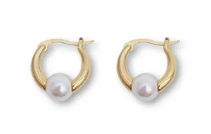 Elegant White Pearl Hoop Earrings for Women thumbnail 1