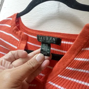 Ralph Lauren Striped Henley Sz M Orange Preppy Retro Cotton Summer 3/4 Sleeve thumbnail 3