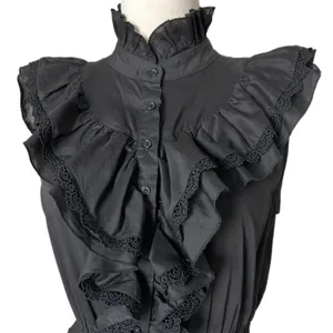 The Shirt by Rochelle Behrens Jill Mini Dress in Black Ruffle Lace Tiered Small thumbnail 3