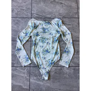 Cider Blue Floral Corset Style Long Sleeve Bodysuit Cream Size M NWT thumbnail 8