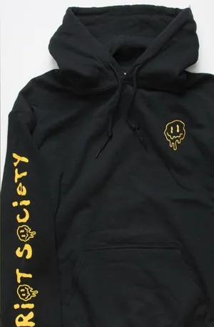 Riot Society Black Hoodie Size Medium Unisex Melting Drip Happy Face thumbnail 4