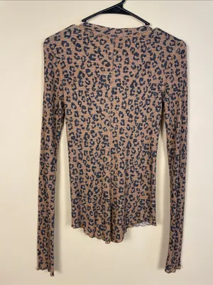 Intimately Free People Women’s Leopard Print Snap Button Henley Comfy LS Shirt thumbnail 5