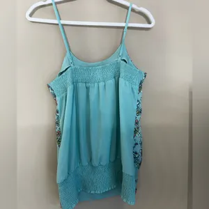 Floral Print Light Green Blue Sleeveless Cami Top thumbnail 3