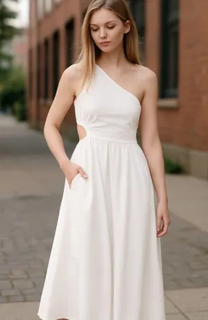 NWT Abercrombie & Fitch Fiore One Shoulder Maxi Dress Cutout High Slit M thumbnail 1