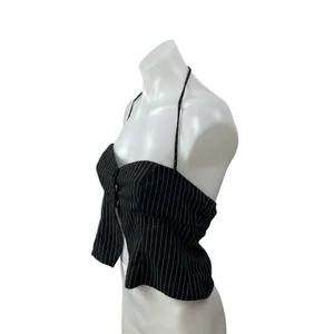 Princess Polly Women's Black Striped Halter Split Sweetheart Blouse Crop Top 10 thumbnail 2