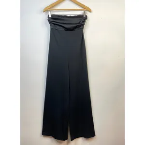 Express black pieced satin strapless bow tie back wide leg jumpsuit XS new nwt thumbnail 15