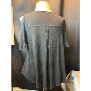 Free People Black Cold Shoulder V-Neck Flutter Sleeve Linen Blend Top Small thumbnail 5