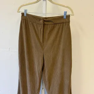 Sincerely Jules Brown Corduroy Straight Flare Pants High Rise Elastic Waist Lg thumbnail 3