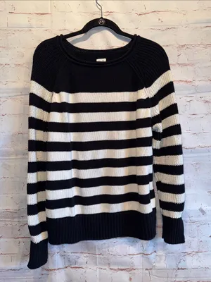 Aerie Black White Striped Crewneck Sweater chunky oversized xs pullover cotton thumbnail 1