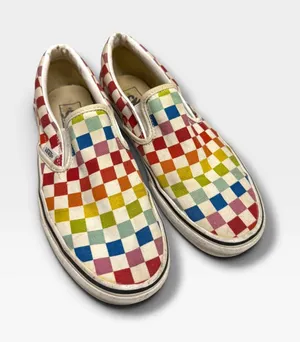 Vans Classic Slip-On Rainbow Checkerboard Pride Shoes Women's 8 Men's 6.5 thumbnail 1