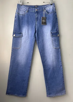Flamingals Cargo Jeans Women Size XL Blue Denim Streetwear Straight Leg 90s Vibe thumbnail 1