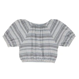Madewell Jacquard Keyhole Short Sleeve Crop Top Black‎ Striped Size XS thumbnail 5