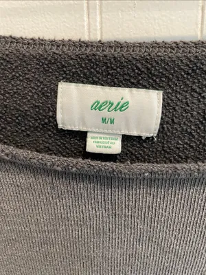 AERIE Boxy Cropped Relaxed Off-Shoulder Sweatshirt Mineral Dye Graphite Size M thumbnail 8