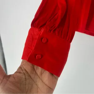 RP Rachel Parcell‎ Red Ruffle Neck Satin Blouse Long Bishop Sleeves thumbnail 5