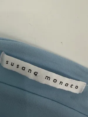Susana Monaco Halter Top Womens XS Light Blue Ruched Gathered Vneck Stretch Tank thumbnail 4