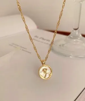 Gold Pendant Necklace with Rose Design thumbnail 1