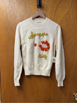 Lingua Franca Whoopsie Daisy Knit Pullover Crewneck Sweater Beige Small READ thumbnail 16
