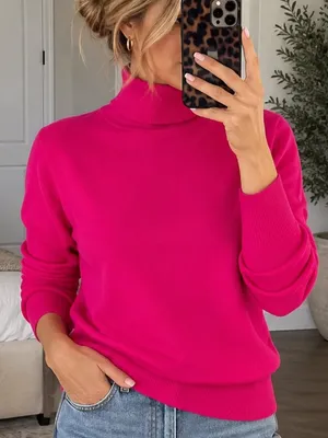J.Crew Bright Pink Merino Wool Turtleneck Sweater Women's Medium thumbnail 1