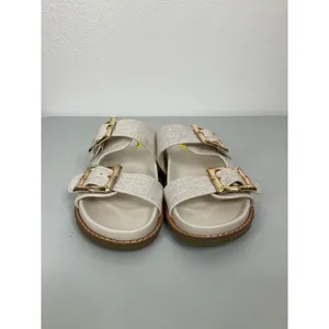 Jason Wu Womens Cream Linen‎ Double Buckle Slide Sandals Gold Bamboo Detail 9 thumbnail 2
