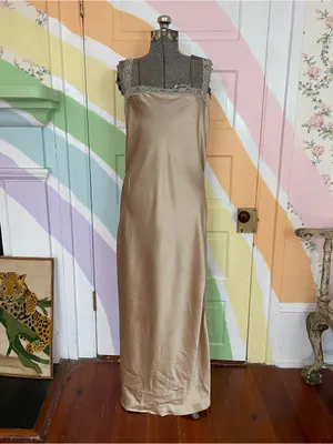 By Anthropologie Reversible Lace-Trimmed Sleep Dress Satin Gold Cutout Sz L 🧡🎀 thumbnail 4