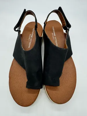 Adrienne Vittadini Black and Brown Open-Toe Slingback Sandals thumbnail 1