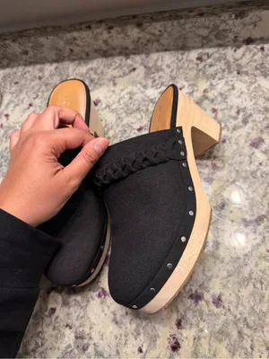 Jcrew Black Block Heel Clogs Mule Suede Wood Shoes Sandals Chunky thumbnail 9