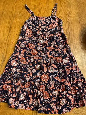 Floral Tiered Navy and Coral Summer Dress thumbnail 1