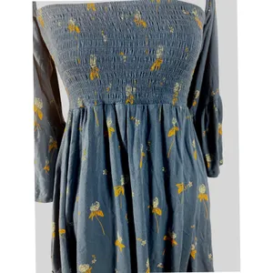 Free People Smocked Floral Lana Tunic‎ Top Bell Sleeve Off Shoulder Small thumbnail 10