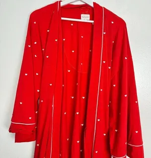 BEDHEAD Pajamas Heart Dot Stretch Organic Cotton Jersey Robe in Tiny Hearts L/XL thumbnail 5