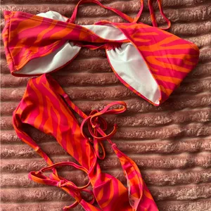 Amazon Pink zebra stripe bandeau bikini set size small thumbnail 4