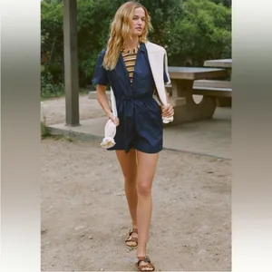 Sweaty Betty Anytime Romper S Navy Coastal Cool Travel Off Duty Euro Summer NWT thumbnail 4