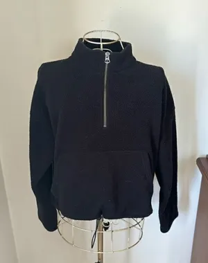 American Eagle Quarter Zip Fleece Pullover Small Black thumbnail 1