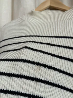 Maeve Cream and Black Striped mock neck Sleeveless Knit Vest thumbnail 4