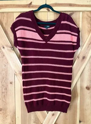 a.n.a Burgundy Pink Striped Knit Sweater Vest Cap Sleeve Top Y2K Preppy XL thumbnail 1