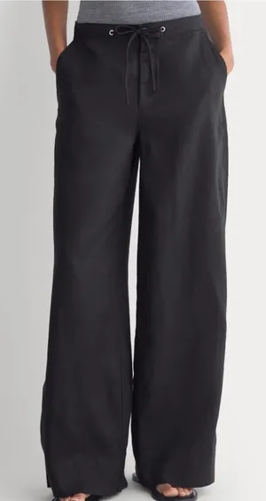 Everlane NWT Wide-Leg Drawstring Linen Pants Black 16R thumbnail 1
