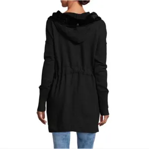 Free People Westwood Velvet Trim Hooded Oversized Cardigan Coat in Black thumbnail 4