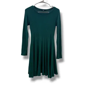 Lulus‎ Hunter Green Ribbed Knit Fit Flare Skater Dress Womens Small Long Sleeve thumbnail 3