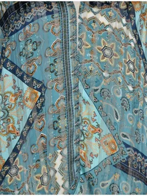 Umgee Womens S/M Blue Paisley Metallic Kimono Duster Boho Open Front Cardigan thumbnail 6