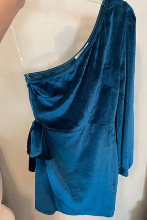 Teal One Shoulder Mini Dress thumbnail 2