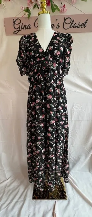 NY Collection Women's Black Floral Maxi Dress Size XL thumbnail 1