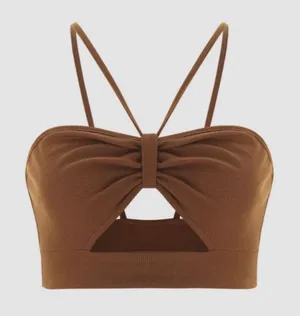 NEW Cider halter‎ Crop top Size Small Brown Spaghetti Strap thumbnail 1