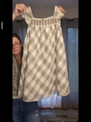 Hem & Thread White and Taupe Plaid Smocked Sundress thumbnail 4