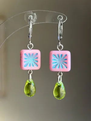 Handmade quality Czech glass beads chic fairy boho vintage retro style dangle earrings🌿✨ thumbnail 2